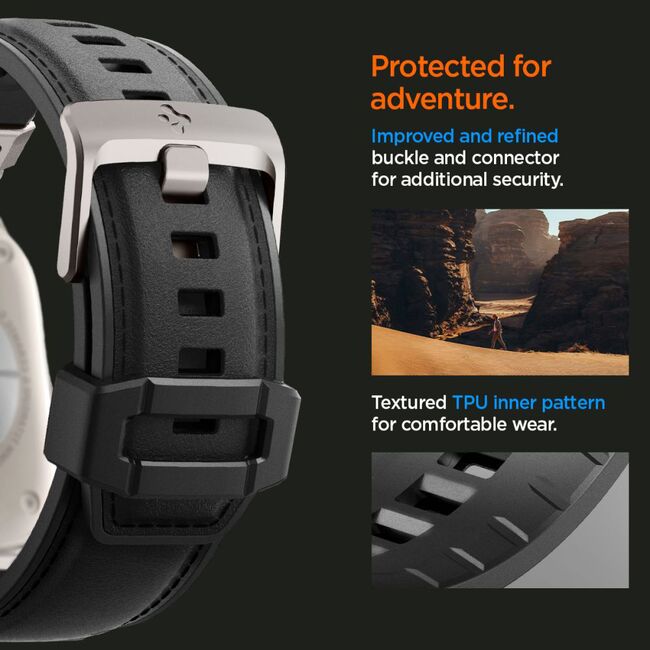 Curea Apple Watch 1/2/3/4/5/6/7/8/9/se/se 2/ultra/ultra 2 (42/44/45/49mm) Spigen DuraPro Armor PU, negru