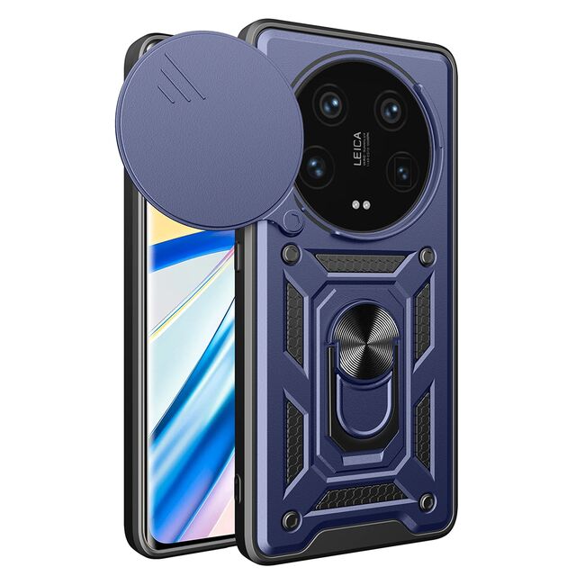 Husa pentru Xiaomi 14 Ring Armor Kickstand Tough Rugged Cover cu protectie camera, navy blue