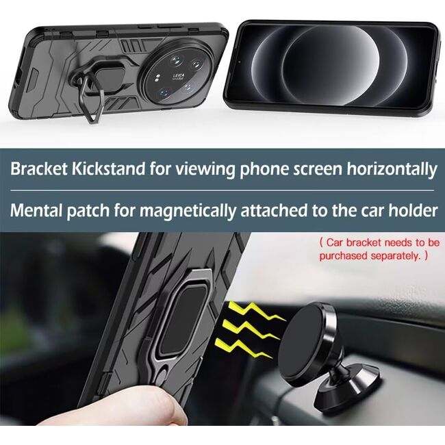 Husa pentru Xiaomi 14 Ultra cu inel Armor Kickstand Tough Rugged Cover, (negru)