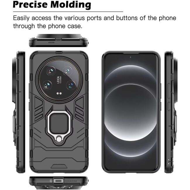 Husa pentru Xiaomi 14 Ultra cu inel Armor Kickstand Tough Rugged Cover, (negru)