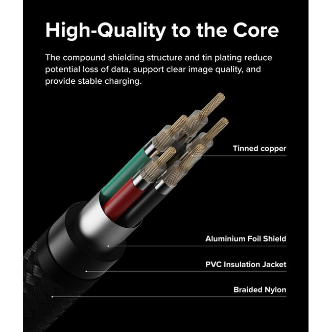 Cablu de date Fast Charging Type-C, 60W, 0.5m Ringke, negru