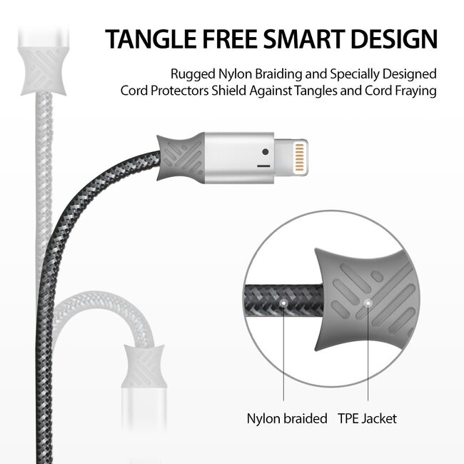 Cablu de date USB la Ligntning 20cm, Ringke Smart Fish, gri
