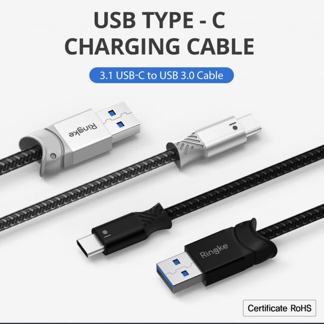 Cablu de date USB la Type-C 1.2m, Ringke Smart Fish, negru