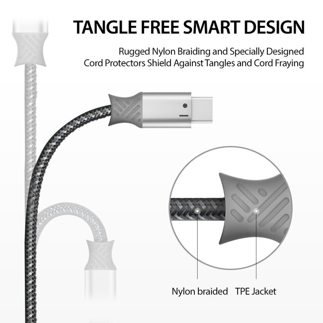 Cablu de date USB la Type-C 20cm, Ringke Smart Fish, gri