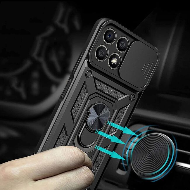 Husa pentru Honor X6a Ring Armor Kickstand Tough Rugged Cover cu protectie camera - blue