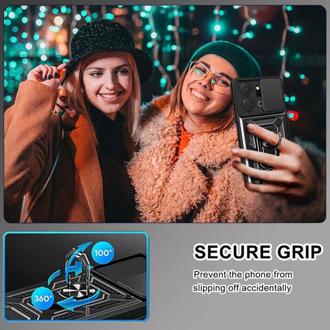 Husa pentru Honor X7a Ring Armor Kickstand Tough Rugged Cover cu protectie camera - blue