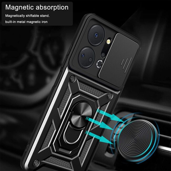 Husa pentru Honor X7a Ring Armor Kickstand Tough Rugged Cover cu protectie camera - blue