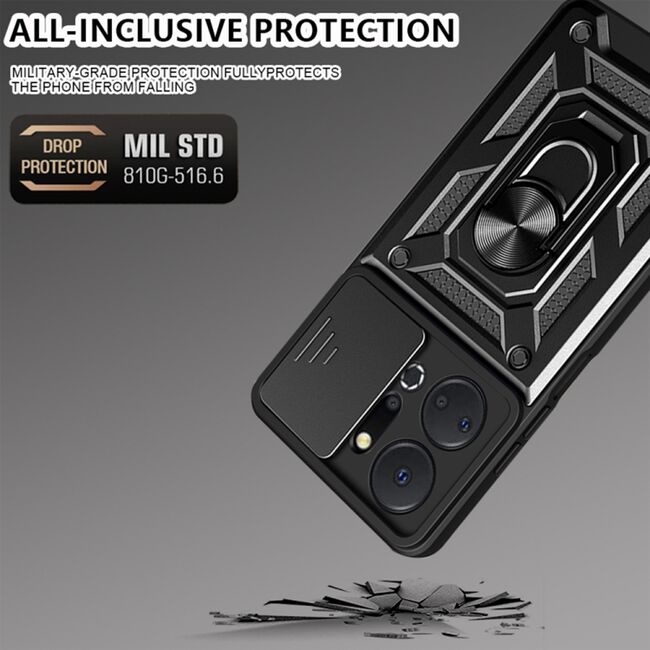 Husa pentru Honor X7a Ring Armor Kickstand Tough Rugged Cover cu protectie camera - blue