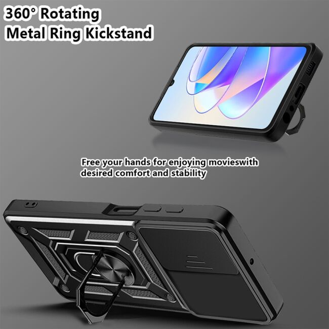 Husa pentru Honor X7a Ring Armor Kickstand Tough Rugged Cover cu protectie camera - blue
