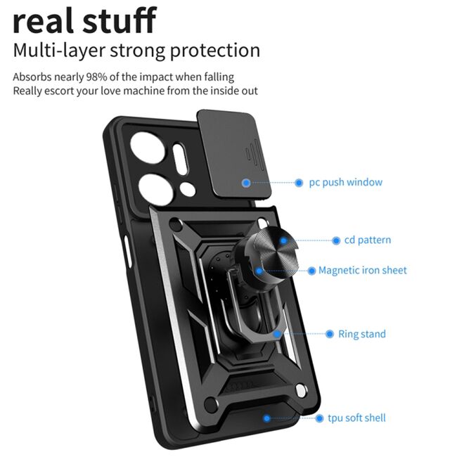 Husa pentru Honor X7a Ring Armor Kickstand Tough Rugged Cover cu protectie camera - blue