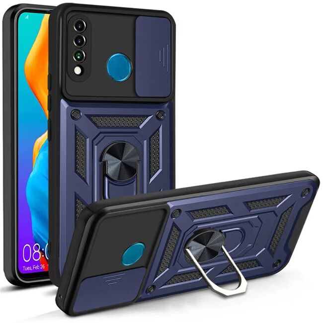 Husa pentru Huawei P30 Lite Armor Kickstand Tough Rugged Cover cu protectie camera - blue