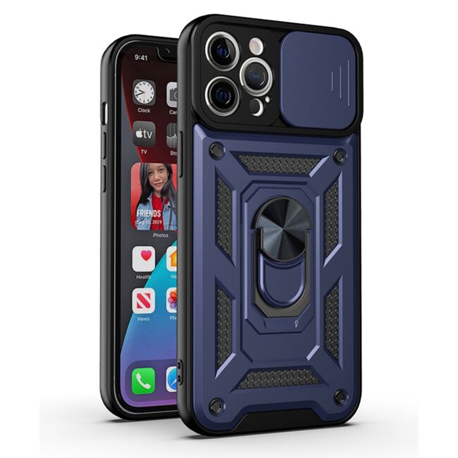 Husa pentru iPhone 11 Pro Max cu inel Ring Armor Kickstand Tough, protectie camera - blue