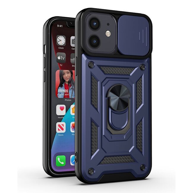 Husa pentru iPhone 12, 12 Pro cu inel Ring Armor Kickstand Tough, protectie camera - blue