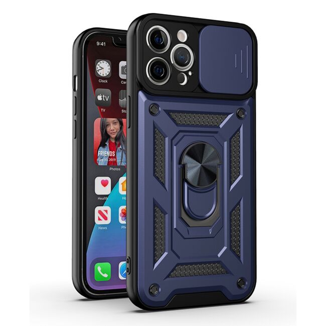 Husa pentru iPhone 12 Pro Max cu inel Ring Armor Kickstand Tough, protectie camera - blue