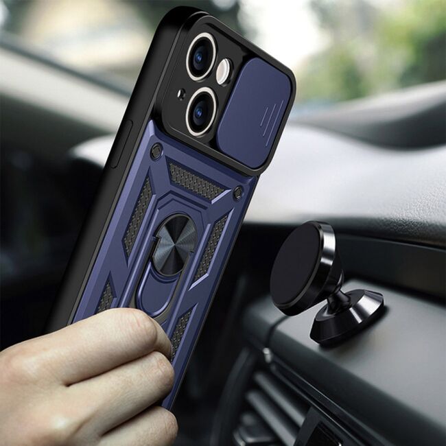 Husa pentru iPhone 13 cu inel Ring Armor Kickstand Tough, protectie camera - blue