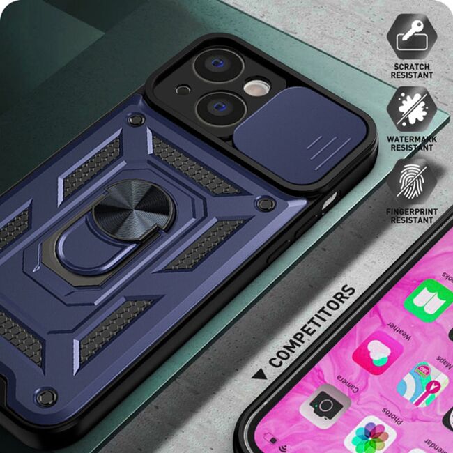 Husa pentru iPhone 13 cu inel Ring Armor Kickstand Tough, protectie camera - blue