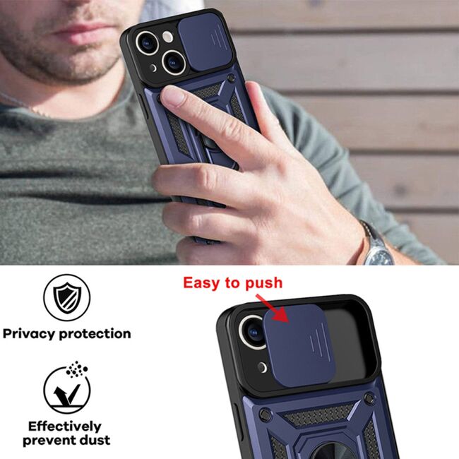 Husa pentru iPhone 13 cu inel Ring Armor Kickstand Tough, protectie camera - blue