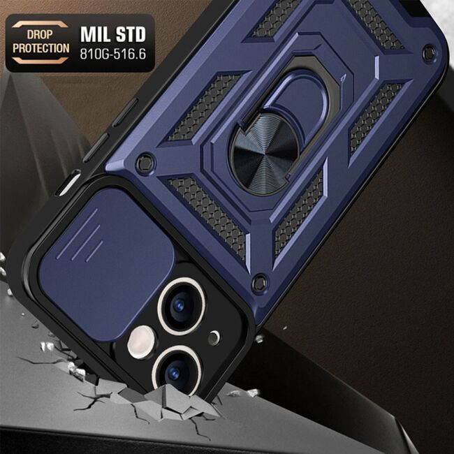Husa pentru iPhone 14 Pro Max cu inel Ring Armor Kickstand Tough, protectie camera - blue