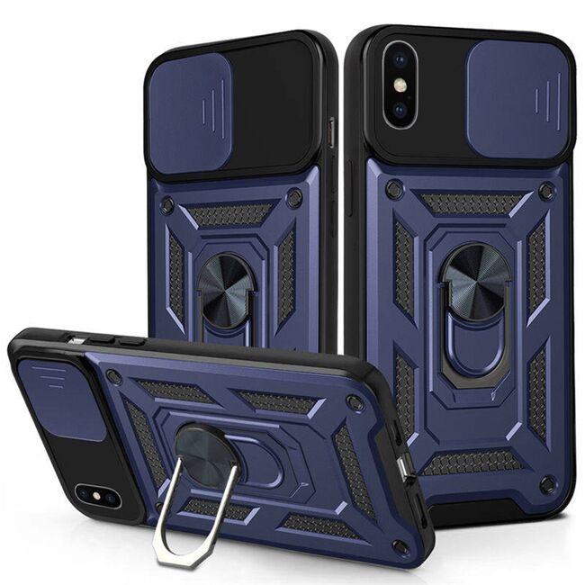 Husa pentru iPhone XS Max cu inel Ring Armor Kickstand Tough, protectie camera - blue