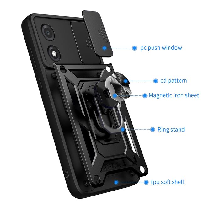 Husa pentru Motorola Moto E13 cu inel Ring Armor Kickstand Tough, protectie camera - blue