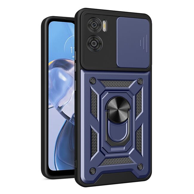 Husa pentru Motorola Moto E22, E22i cu inel Ring Armor Kickstand Tough, protectie camera - blue