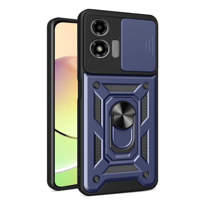 Husa pentru Motorola Moto G04, G24, G24 Power cu inel Ring Armor Kickstand Tough, protectie camera - blue