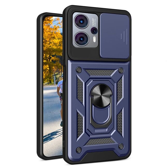 Husa pentru Motorola Moto G13, G23, G53 cu inel Ring Armor Kickstand Tough, protectie camera- blue
