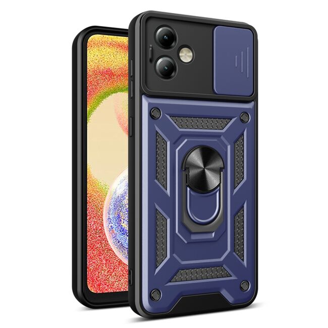 Husa pentru Motorola Moto G14 cu inel Ring Armor Kickstand Tough, protectie camera - blue