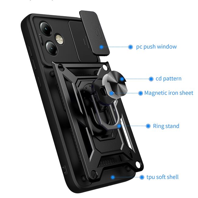 Husa pentru Motorola Moto G14 cu inel Ring Armor Kickstand Tough, protectie camera - blue