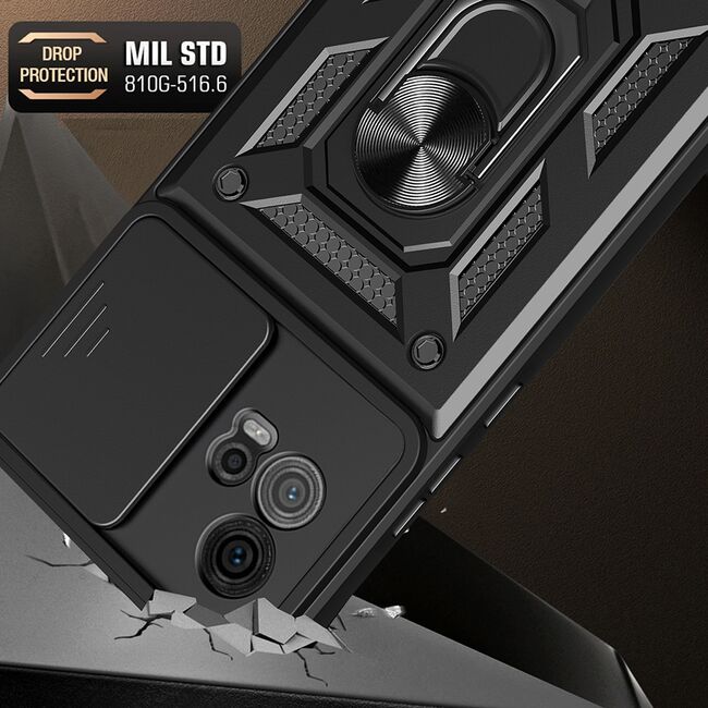 Husa pentru Motorola Moto G72 cu inel Ring Armor Kickstand Tough, protectie camera - blue