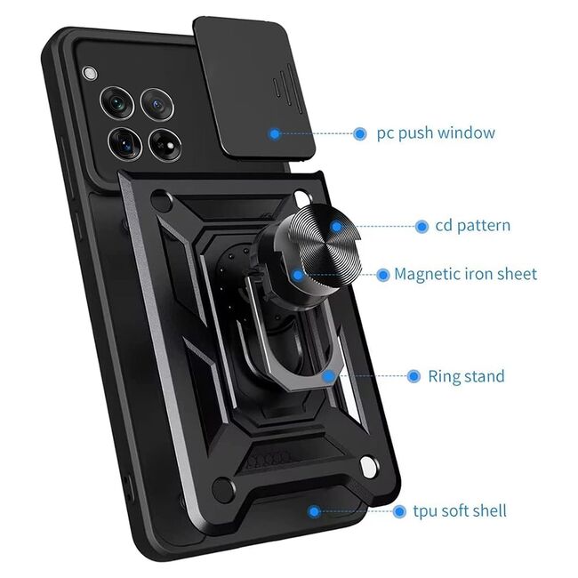 Husa OnePlus 12R cu inel Ring Armor Kickstand Tough Rugged cu protectie camera - blue