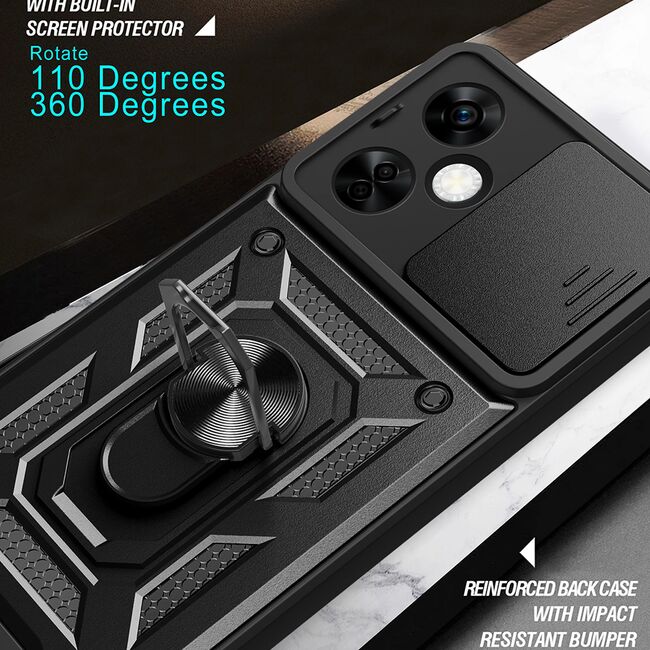 Husa OnePlus Nord CE 3 Lite cu inel Ring Armor Kickstand Tough Rugged cu protectie camera - blue