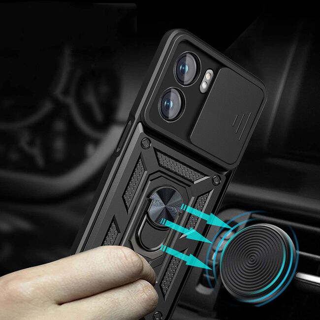 Husa Oppo A57s, A77 cu inel Ring Armor Kickstand Tough Rugged, protectie camera - blue