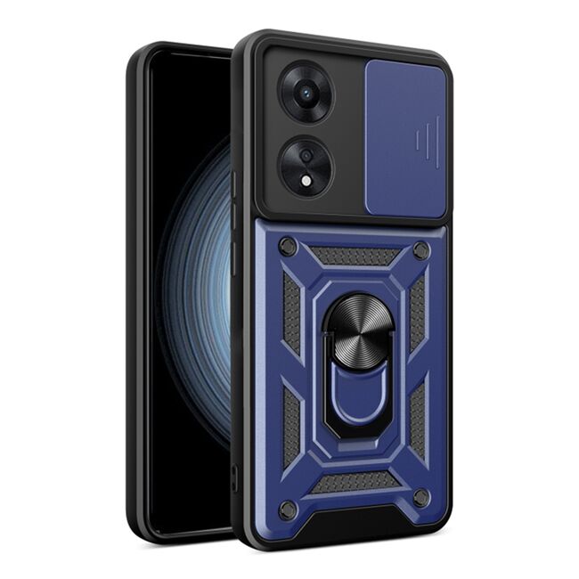 Husa Oppo A58 4G cu inel Ring Armor Kickstand Tough Rugged cu protectie camera - blue