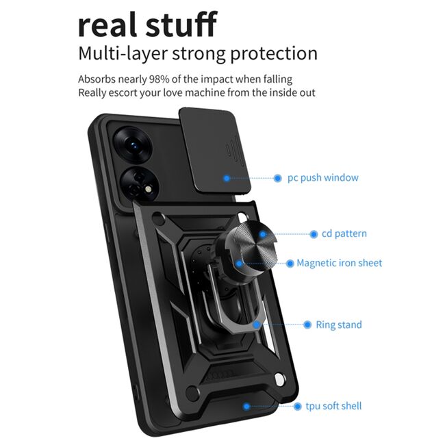 Husa Oppo A78 4G cu inel Ring Armor Kickstand Tough Rugged cu protectie camera - blue