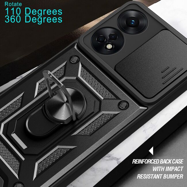 Husa Oppo A78 4G cu inel Ring Armor Kickstand Tough Rugged cu protectie camera - blue