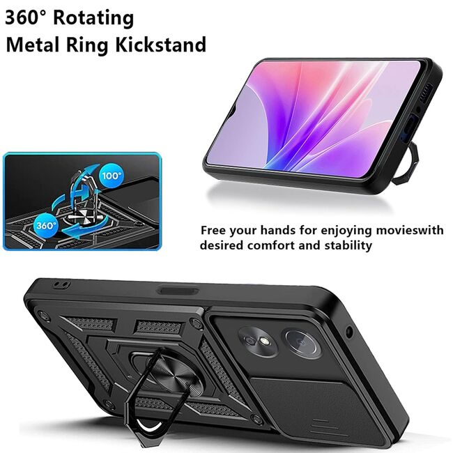 Husa Oppo A98 5G cu inel Ring Armor Kickstand Tough Rugged cu protectie camera - blue