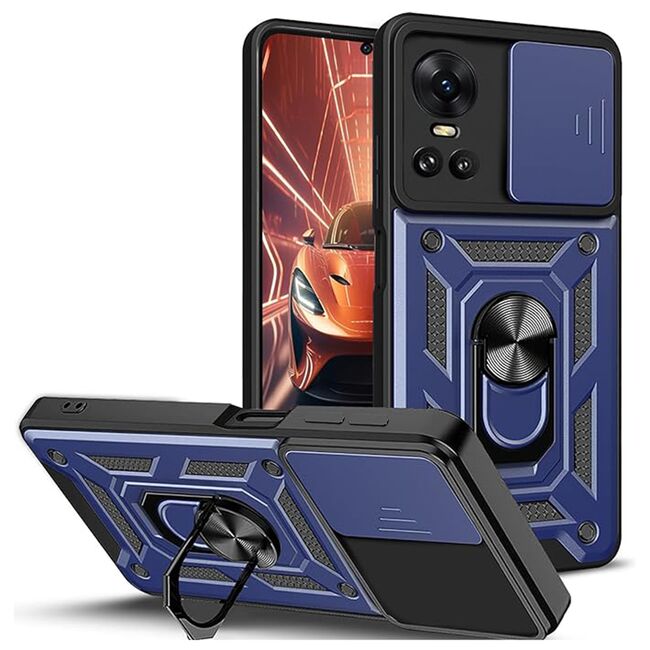 Husa Oppo Reno 10, Reno 10 Pro cu inel Ring Armor Kickstand Tough Rugged cu protectie camera - blue
