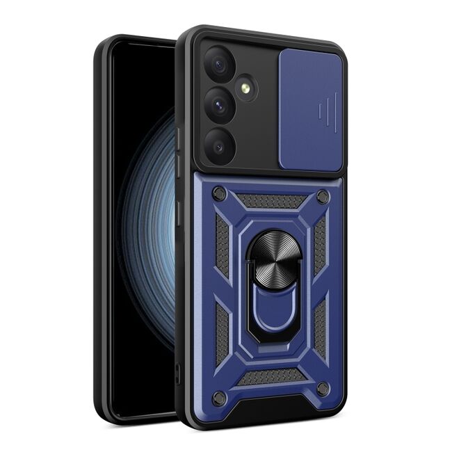 Husa pentru  Samsung Galaxy A35 Ring Armor Kickstand Tough Rugged Cover cu protectie camera, albastru