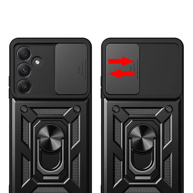 Husa pentru  Samsung Galaxy A35 Ring Armor Kickstand Tough Rugged Cover cu protectie camera, albastru