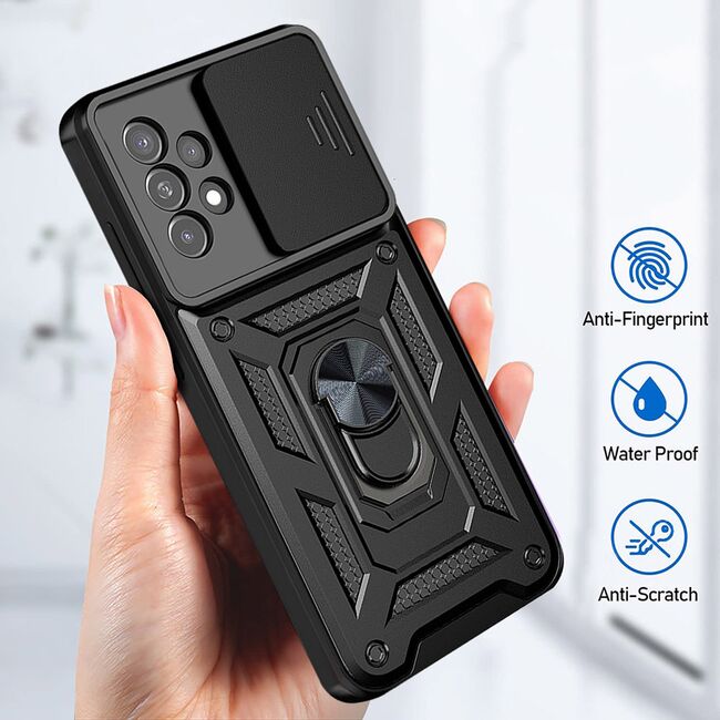 Husa pentru Samsung Galaxy A52 cu inel Ring Armor Kickstand Tough, protectie camera - blue
