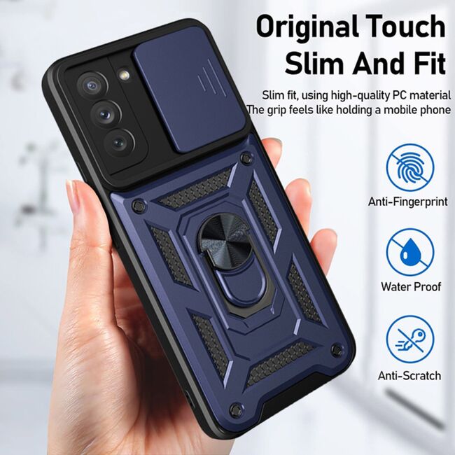 Husa pentru Samsung Galaxy S21 cu inel Ring Armor Kickstand Tough, protectie camera - blue