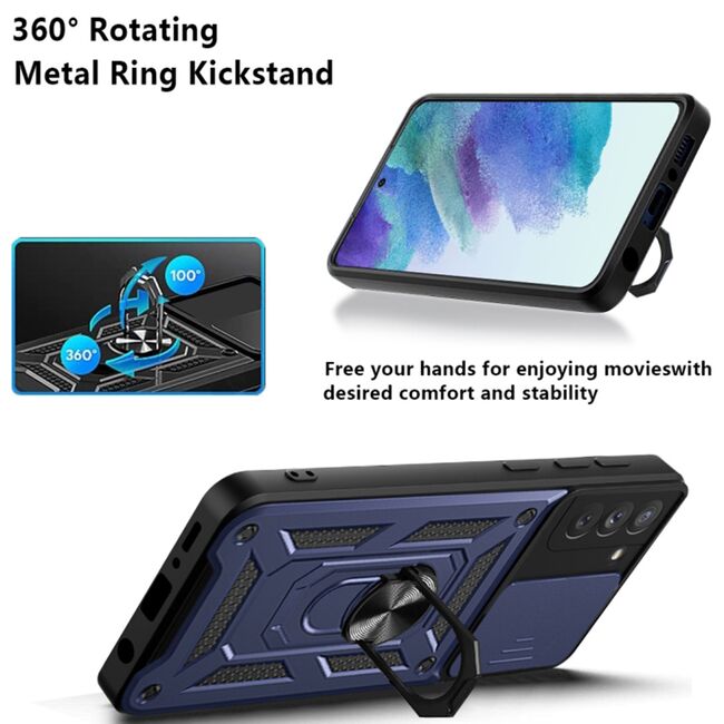 Husa pentru Samsung Galaxy S21 cu inel Ring Armor Kickstand Tough, protectie camera - blue