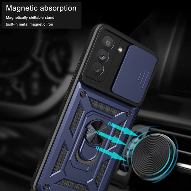 Husa pentru Samsung Galaxy S21 cu inel Ring Armor Kickstand Tough, protectie camera - blue