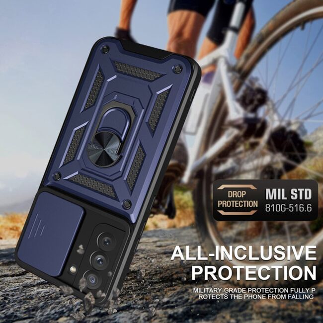 Husa pentru Samsung Galaxy S21 cu inel Ring Armor Kickstand Tough, protectie camera - blue