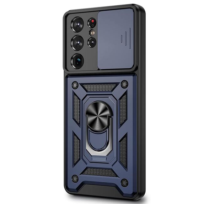 Husa pentru Samsung Galaxy S21 Ultra cu inel Ring Armor Kickstand Tough, protectie camera - blue