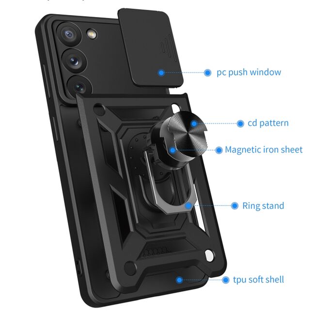 Husa pentru Samsung Galaxy S22 cu inel Ring Armor Kickstand Tough, protectie camera - blue
