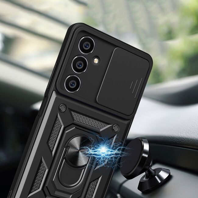 Husa pentru  Samsung Galaxy S23 FE Ring Armor Kickstand Tough Rugged Cover cu protectie camera, albastru