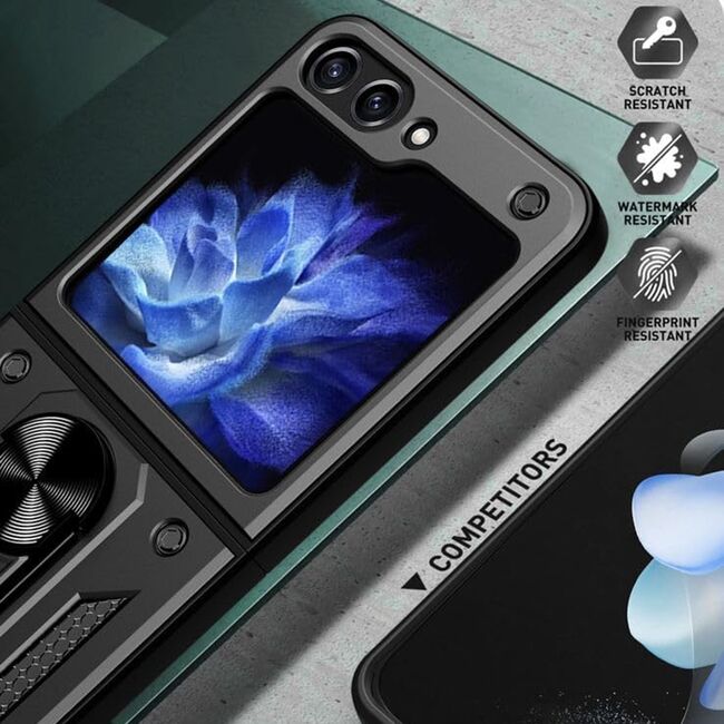 Husa pentru Samsung Galaxy Z Flip 5 cu inel Ring Armor Kickstand Tough - blue