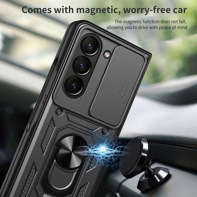 Husa pentru Samsung Galaxy Z Fold 5 cu inel Ring Armor Kickstand Tough, protectie camera - blue